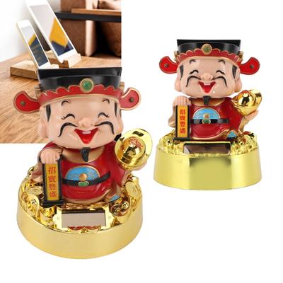 Solar God Of Fortune Car Ornament Vivid Feng Shui Decor Energy Efficient Solar God Of Wealth Figurine Light Sensing for Office
