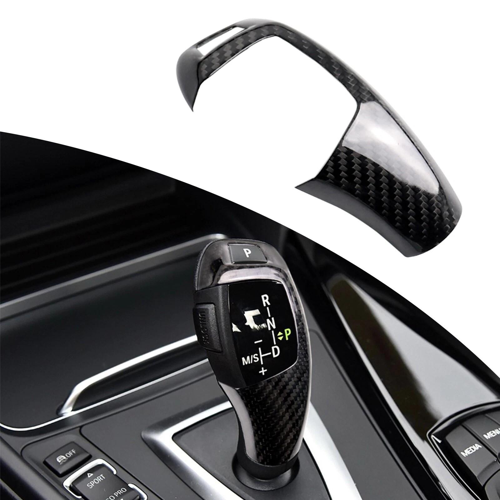 AISKA Car Interior Parts Carbon Fiber LHD Shift Surround Trim Cover Gear Selector Shift Knob Cover for BMW 1 2 3 4 5 6 7 SER Carbon Fiber&Twill Glossy