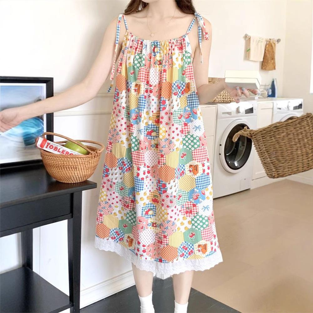 Strap Sleeveless Suspender Dress Women's Summer New Dopamine Lace Splicing Loose and Thin Medium and Long Dress
