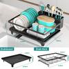 MERRYBOX Dish Automatic Kitchen Washing Dish Drying Drainer with Wide Large 3 Compartment Cookware Holder Drainer, Rust-Proof, Drain, Drainer, Black,