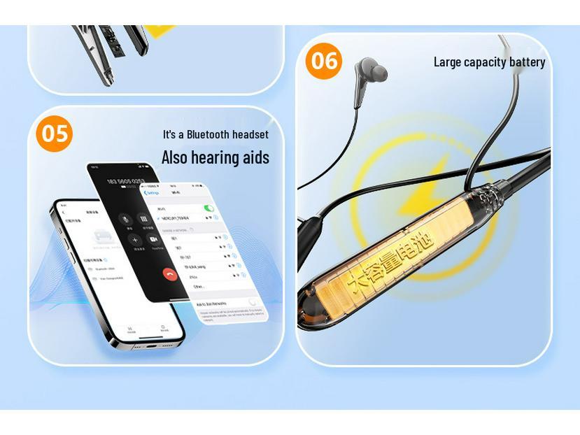 Q80 High-End Neckband BTE Hearing Aid for Elderly & Youth, Large Battery, Anti-Loss, Bluetooth Noise Reduction