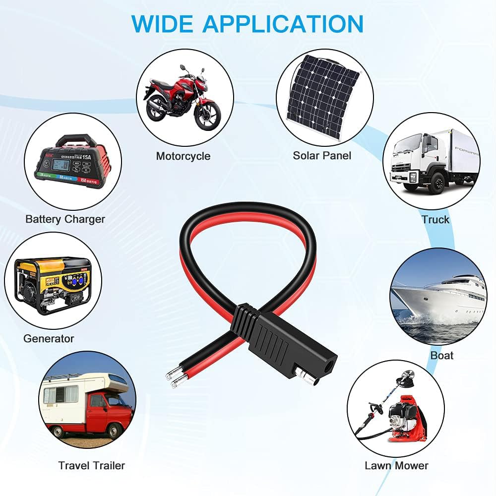 BIUTEFOR Sae Connector Extension Cable Extension Power Cord Set of 3 14AWG 24V 10A