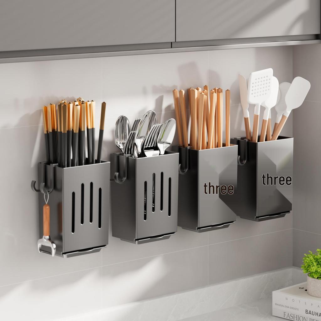 Wall-Mounted Chopstick & Cutlery Holder: Punch-Free Kitchen Organizer and Storage Rack.