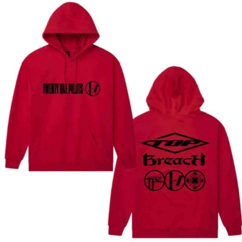 Red Hoodie Women 21 Pilots Band Graphic Print Fleece Sweatshirt Loose Casual Streetwear