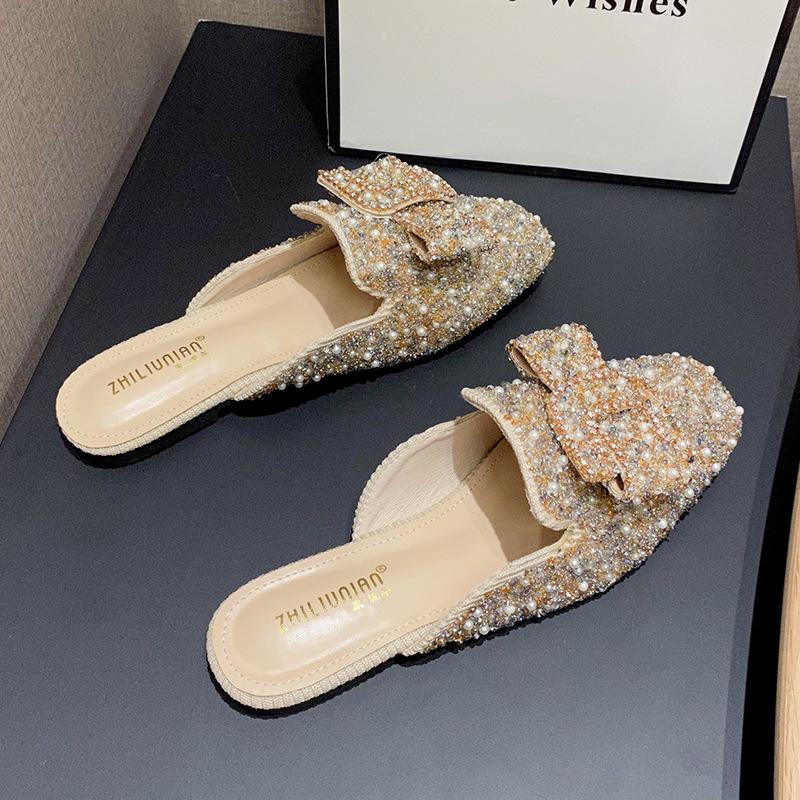 

Баотоу полубосоножки для женской летней носки модные на плоской подошве крутые шлепанцы с мягкой подошвой ленивые туфли женская обувь больших размеров 43 абрикосовый