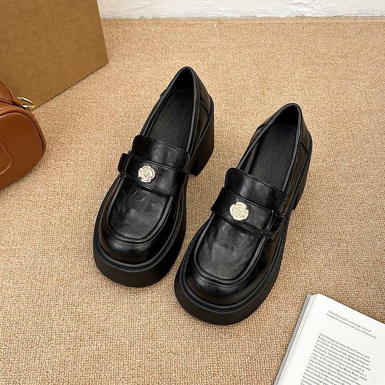 Small Thick High-heeled Jk Small Leather Shoes for Women's 2025 Summer and Autumn New Thick-soled Versatile Retro British Style Loafers
