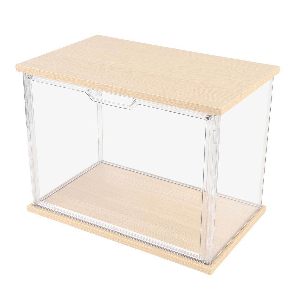 Clear   Display Case Plastic Display Box for Collectibles Doll Home Storage Organizing Toys Wood Base 14.3x8.7 .7in