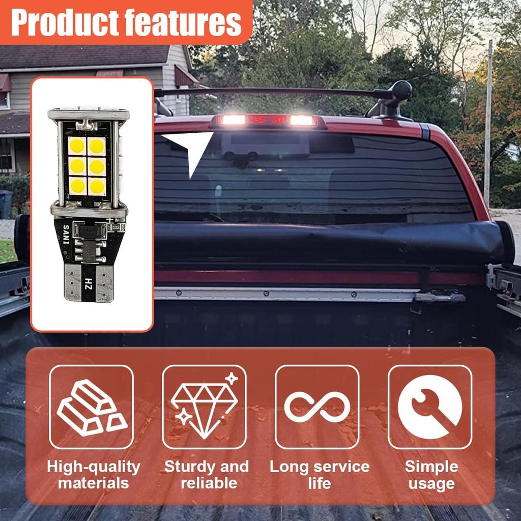 2PCS 921 T15 LED Reverse Bulbs, 6000K White W16W 912 Backup Lights, Water-Resistant Automotive Brake Light with 3030SMD Chip, Vehicle Illumination
