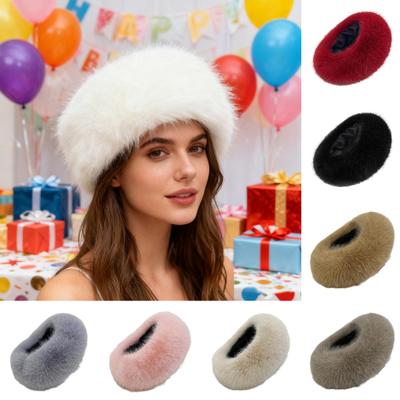 Wintermuts Holle Bovenkant Ontwerp Brede Rand Pluche Hoed Effen Kleur Buiten