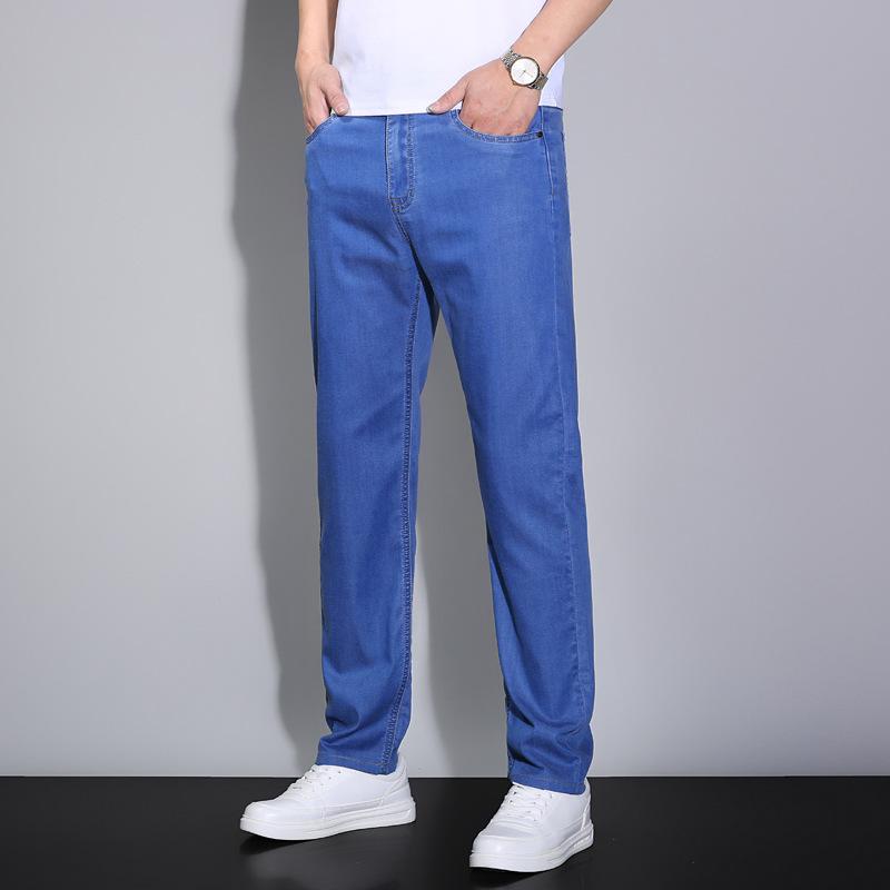 Blugi bărbătești de vară din mătase de gheață, respirabili, elastici, casual, din lyocell, largi, drepți, subțiri, la modă, pantaloni bărbătești