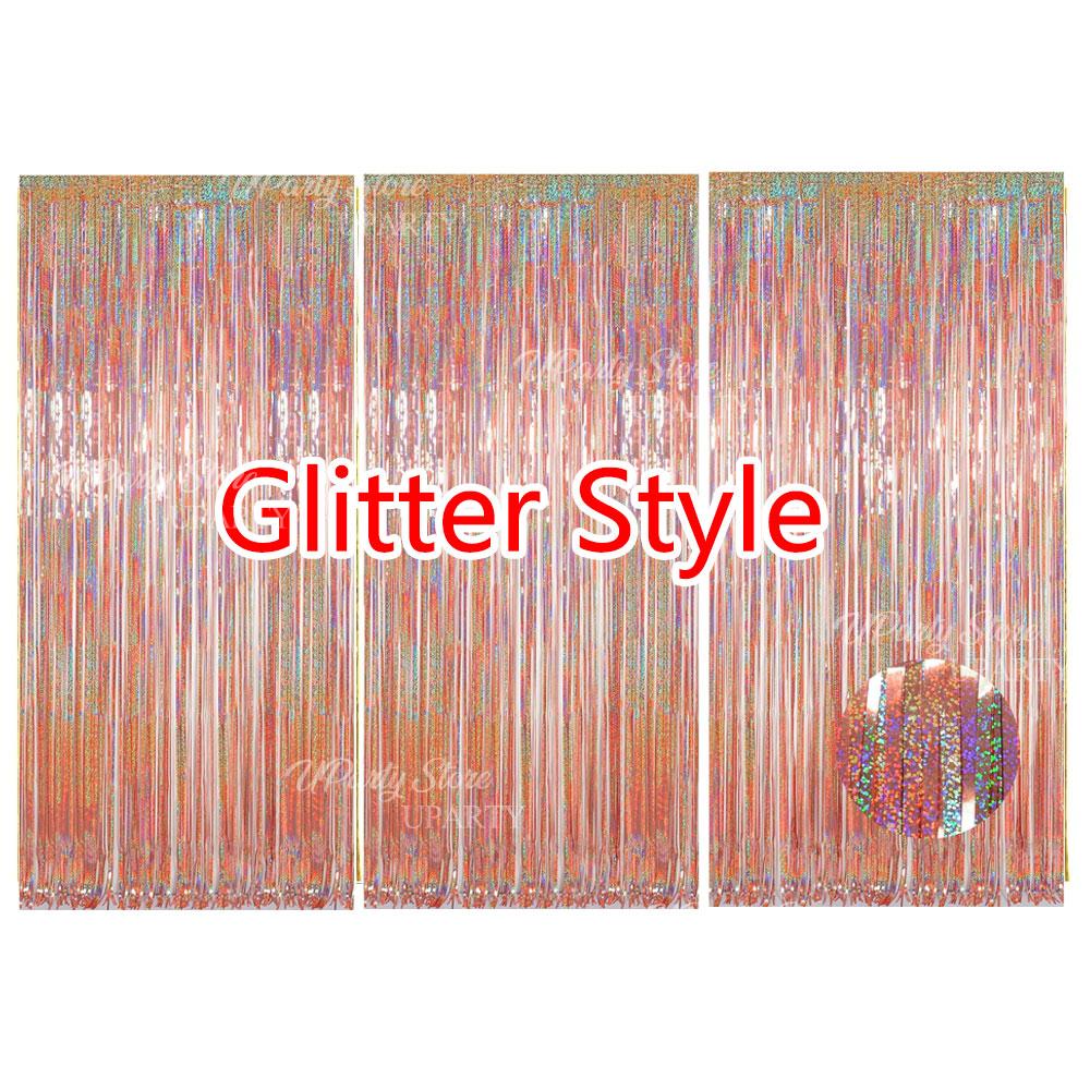 3Pcs Silver Foil Fringe Curtains 10 Colors Metallic Rose Gold Tinsel Streamer Curtains for Birthday Wedding Party Backdrop Decor