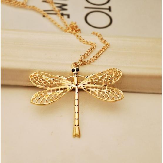 New fashion Exquisite Gold Hollow Dragonfly Necklace C145