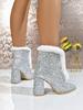 Basic Glitter Women's Spring and Autumn New Temperament Fashionable and Casual Outer Wear Front Lace-up Hairy Middle Boots Women