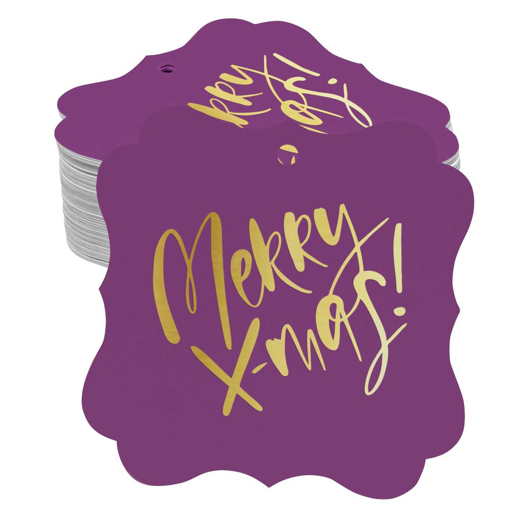 Inkdotpot Pack Of 100 Real Gold Foil Bracket Shape Paper Tags Merry X-Mas Christmas Favor Hang