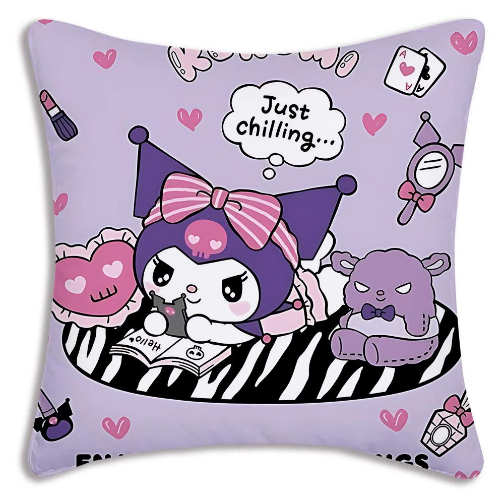 Kawaii Kuromi Sanrios Pillow Covers Cartoon Sofa Decorative Home Double-Sided Printing Short Plush Cute Cushion Cover