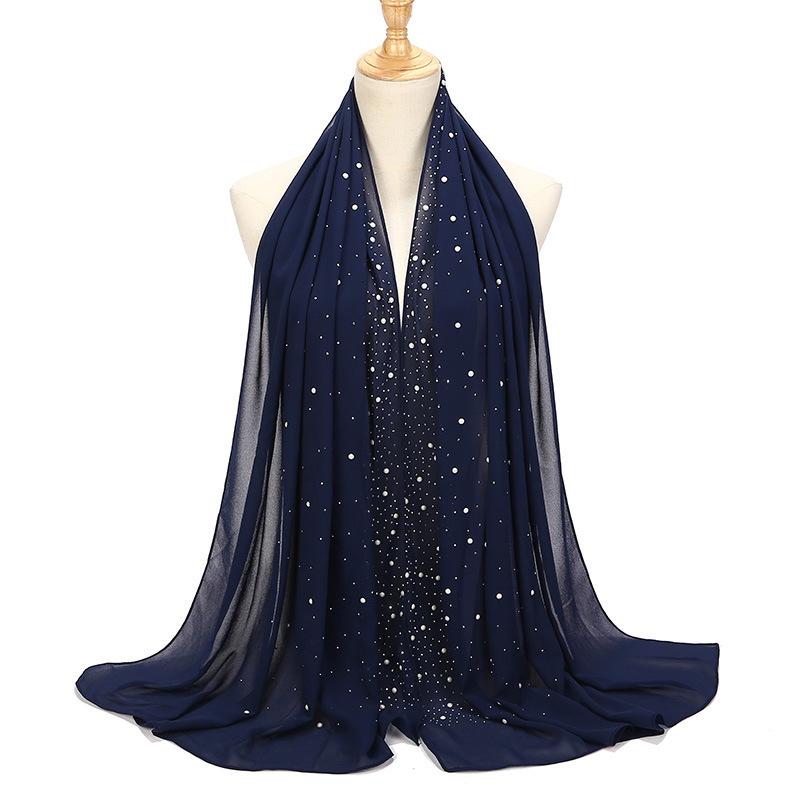 Imitation Pearls Rhinestones Scarves Shawls Women Long Scarf Neckerchief Tudung Bawal Veil Turban Bandana Muslim Hijab Headscarf