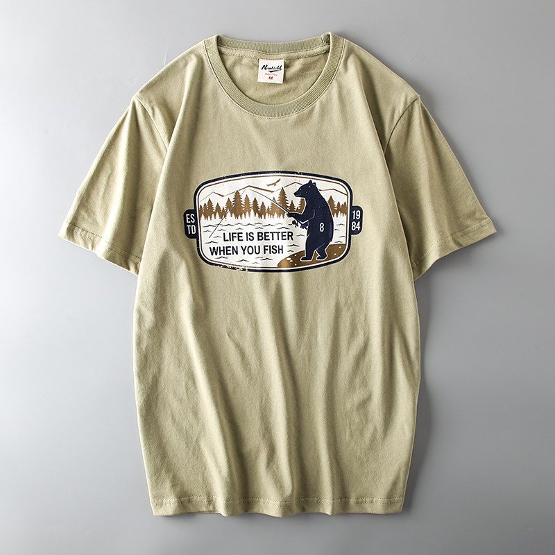 Fashion Label Cutting Ins Fashion Retro Street Style Short Sleeve T-Shirt 1002 Military Green XL