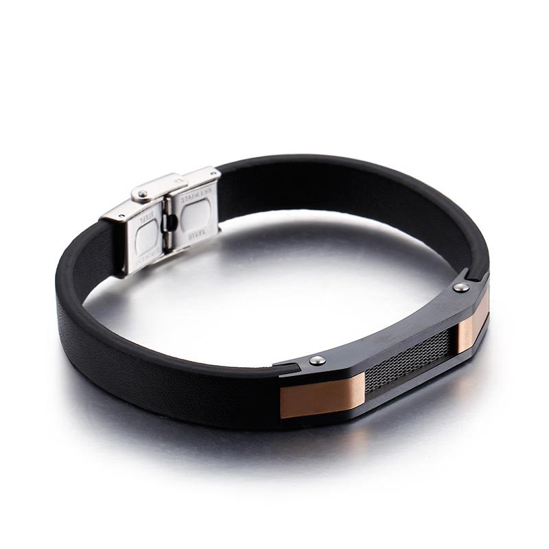 KALEN Custom Leather Black Cowhide Metal Jewelry for Men Bracelet 21.5cm