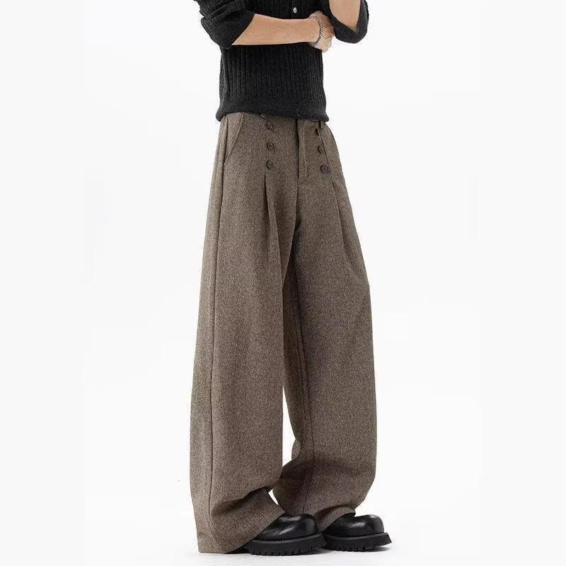 Three-dimensional pleated A-shaped silhouette suit pants women's and men's spring drape casual pants loose straight wide-leg pants
