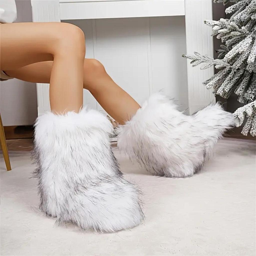 European & American Style Faux Fur Mid-Calf Snow Boots - Warm, Cold-Resistant, Plus Size for Autumn & Winter