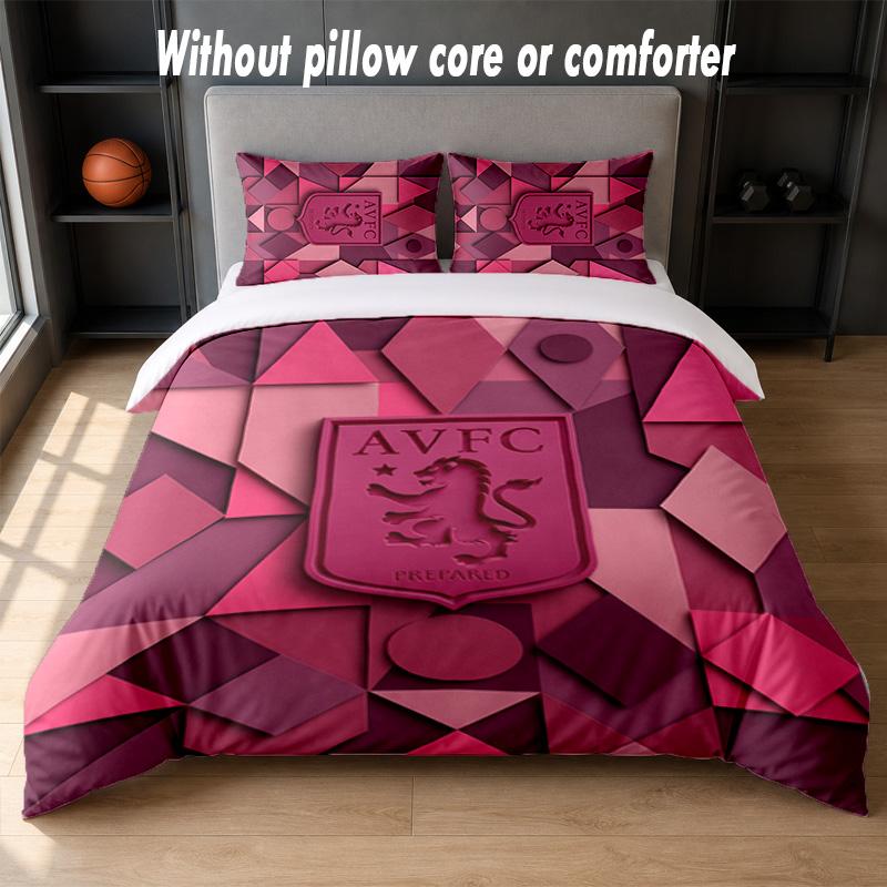 Aston Villa Football Design Bed Bedding Set 1 Duvet Cover + 2 Pillowcases Soft Breathable Household Bed Linens