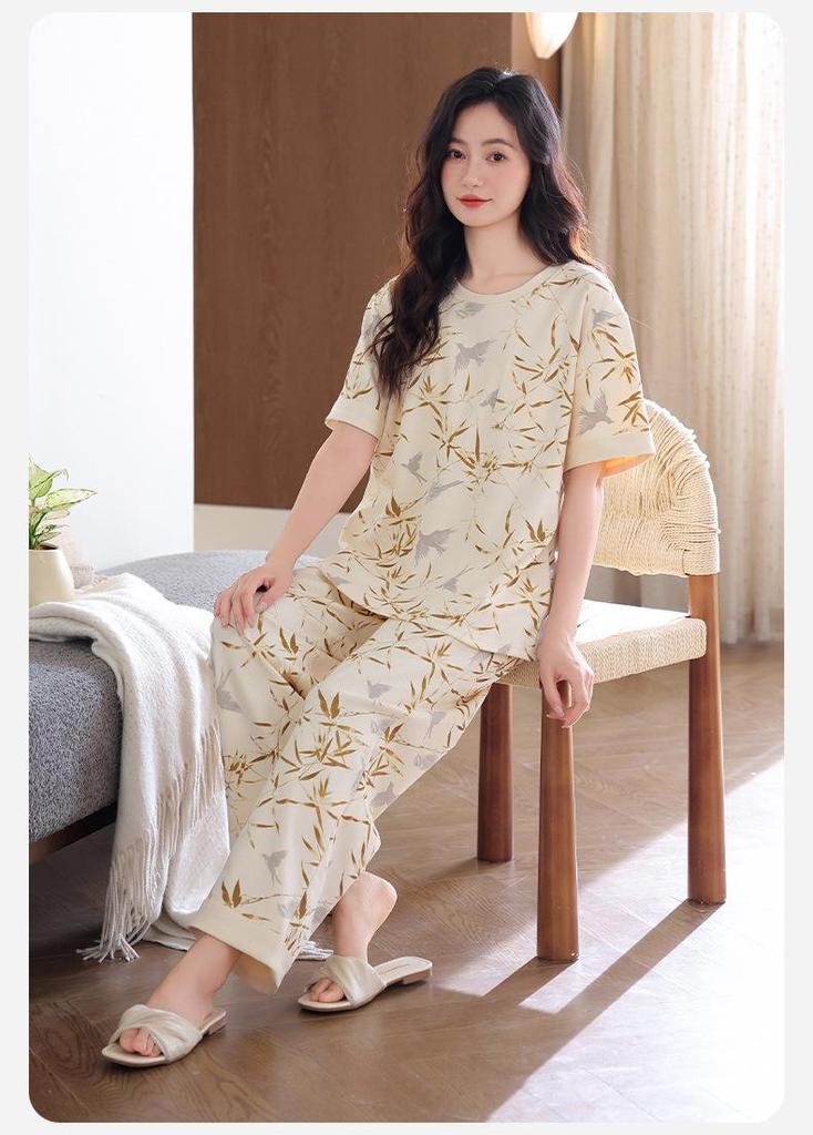 Women's Spring/Summer Short Sleeve Cotton Pajamas Set - Lightweight, Casual Style for Indoor/Outdoor Wear