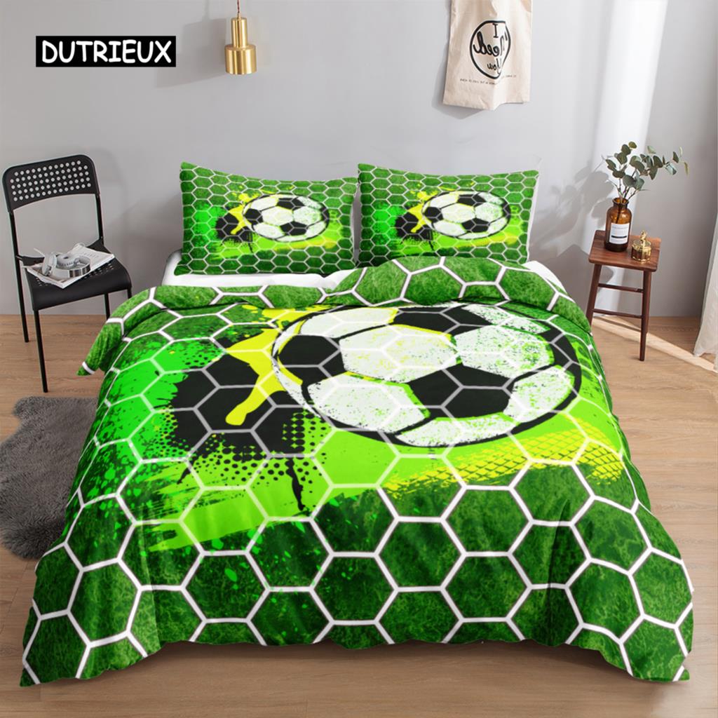 Football Duvet Cover Set 3D Football with Fire Teen Bedding Sets Boys Sports Twin Double Queen King Size Polyester Qulit Cover