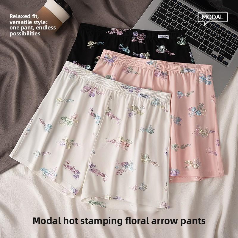 Large-size Men's Summer Trendy Gold-embroidered Floral Home-style Loose-fitting Sporty Four-cornered Underwear