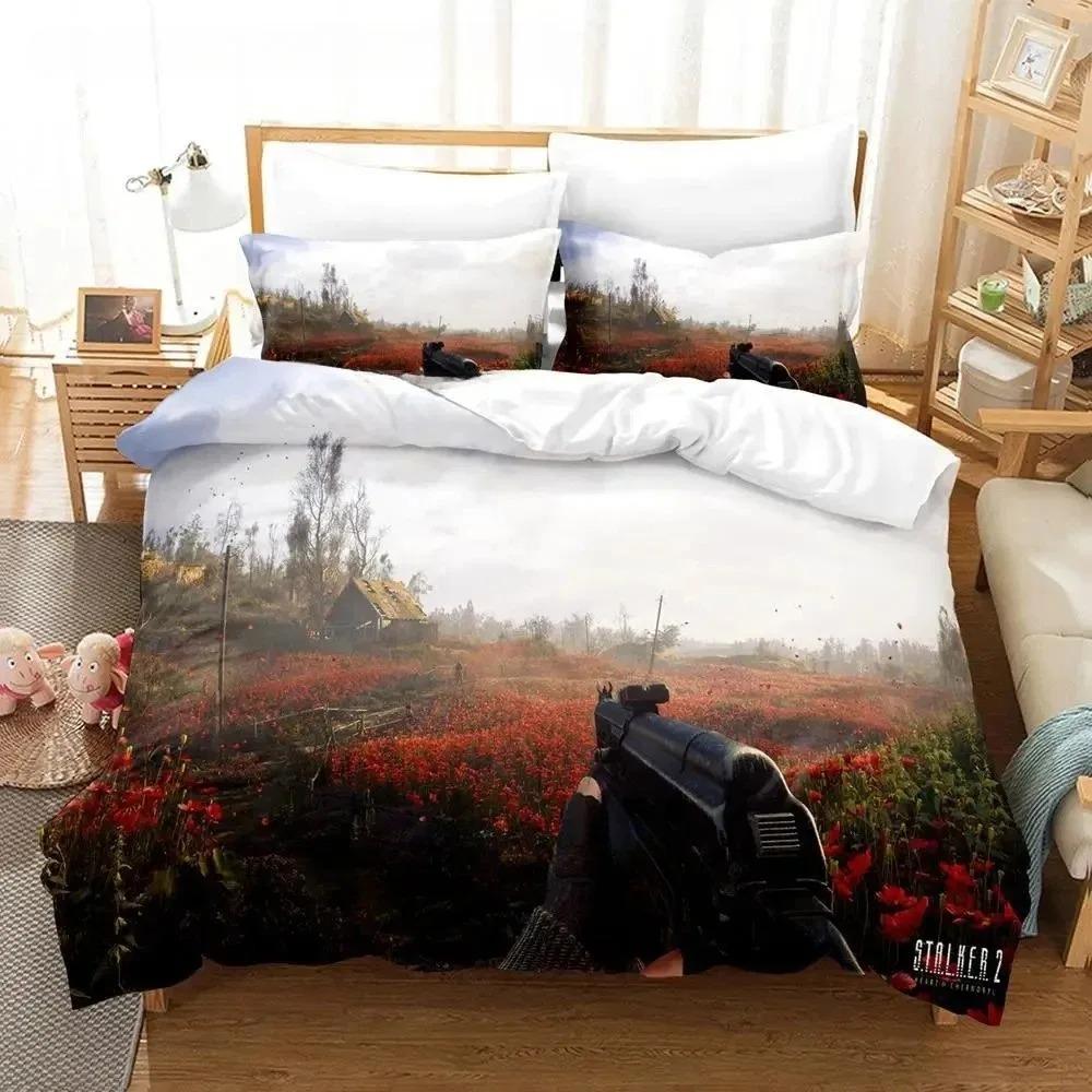 Game S.T.A.L.K.E.R. 2 Heart of Chernobyl Bedding Set Cartoon Anime Three-piece Set Adult Boys Bedroom Duvetcover Sets