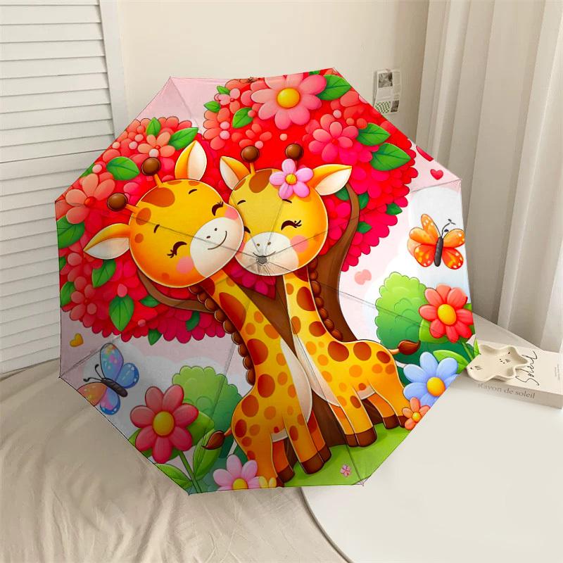

1pc Giraffe Love Automatic Open/Close Umbrella Compact Folding Umbrella with 8-Rib Shaft for Women/Men, Elegant Birthday1144S