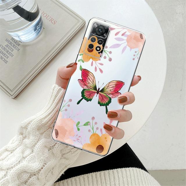 Flower Butterfly Clear Phone Case For Xiaomi Redmi Note 12 7 8 9 8t 11t 8 10 Pro 9s 10s 11 11s For Mi 9a 9 9c 9t 10 10c K40