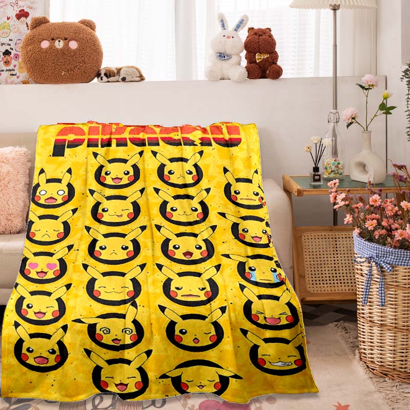 2026 New1PC Pokémon Pikachu Pattern Blanket Warm Soft Fluffy Kids and Adults Sofa Bed Throw Blanket Outdoor Travel Camping Luxur