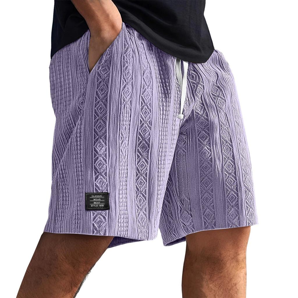 Men's Elastic Waist Tie Solid Color Casual Sports Shorts