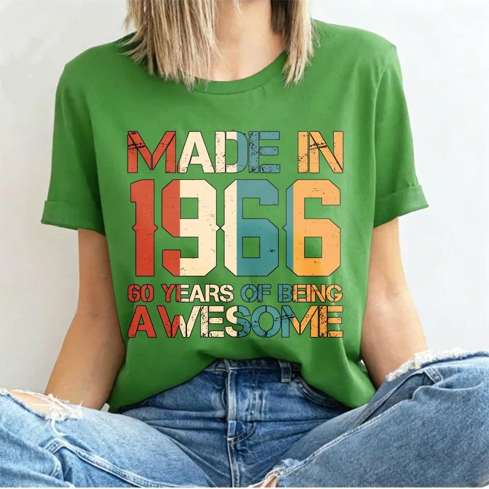 Fashion Made In 1966 60 Years of Being Awesome Vintage 60th Birthday Gift T-shirts Women's Casual Tee Streetwear T-shirt Top Men's Clothing
