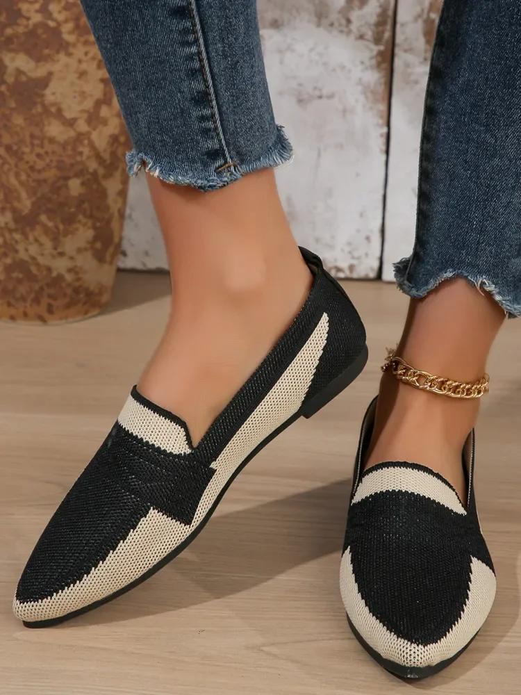 New Fashion Mesh Shoes Spring Summer Pointed Knitted Breathable Single Shoes Flat Woven Shallow Mouth Doudou Shoes