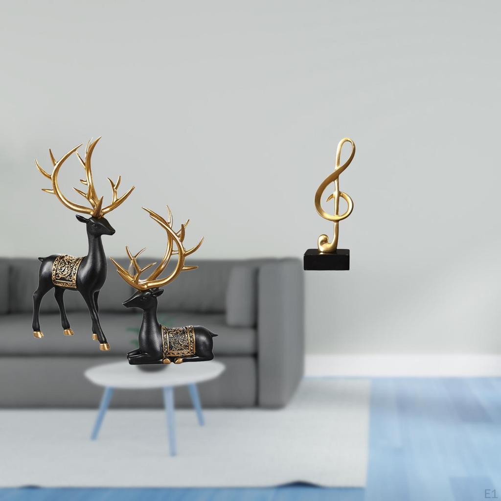 Reindeer Elk Deer Animal Resin Sculpture And Music Note Figurine Creative Tabletop Ornament for