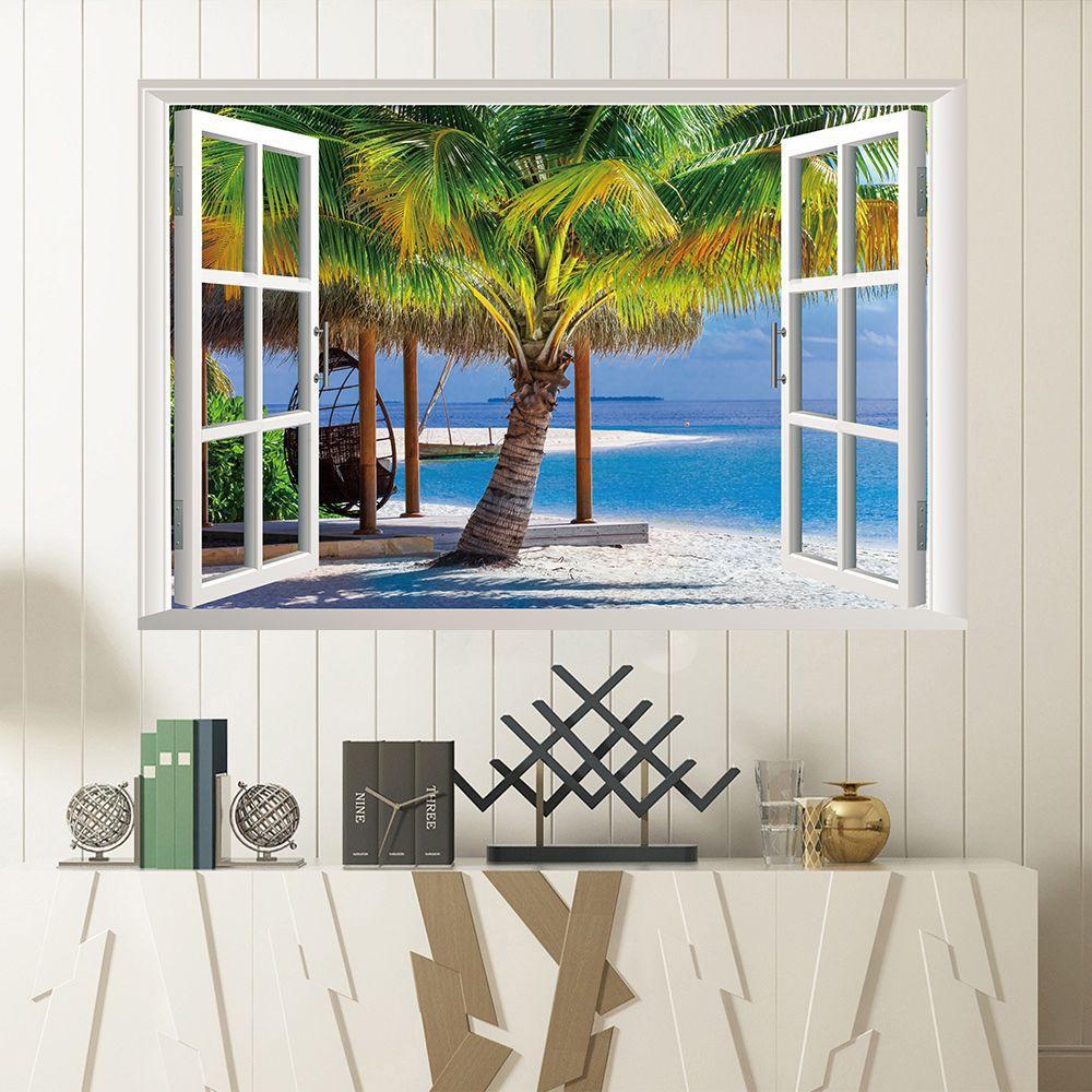 Fake Window Landscape Painting Wall Stickers Living Room Bedroom Decoration Stickers Pvc Self-Adhesive