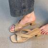 Fashion Cross Tied Design Brand High Heel Slippers Women Comfortable Concise Square Toe Slide Sandals Summer Sexy Open Toe Beach Sandals