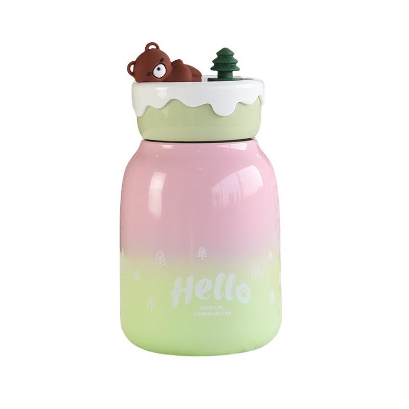 Niedlicher fauler Bär 304 Edelstahl Isolierbecher Große Kapazität Bouncing-Becher mit Strohhalm