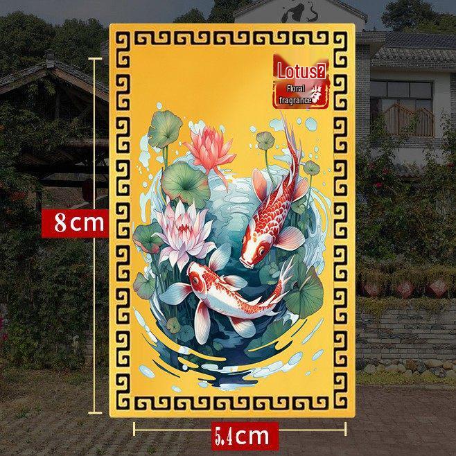 Double Fish and Lotus Flower Metal Sticker for Bathroom, Main Door, Kitchen, and Toilet