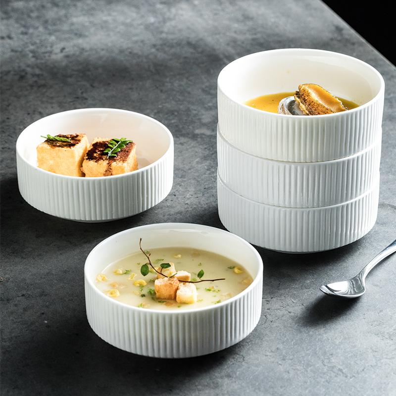 Keramik Weiß Schüssel mit geradem Rand Reisschüssel Nudelschüssel Kleine Suppenschüssel Neu Modern Schlicht Haushaltsschüssel Nudelschüsseln