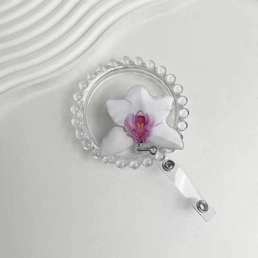 Orchid Design ID Card Badge Holder Clip Acrylic Resin Orchid ID Badge  For Women