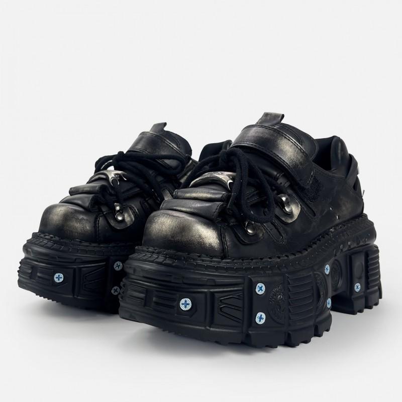 Vintage Distressed Punk Platform Shoes Y2K Streetwear Womens Fashion Round Toe Lace-up