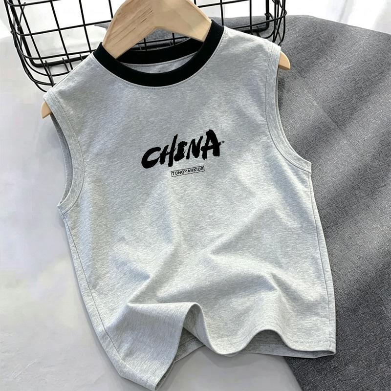 Boys' Trendy Contrast Color Sleeveless Cotton Top (Ages 6-15)