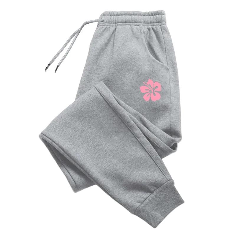 Woman Casual Sweatpants Cute Flower Print Jogger Pants Female Home Outdoor Comfort Breathable Pure Color Trousers