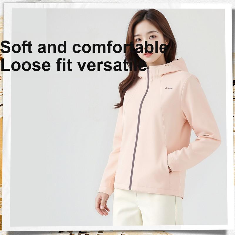 Li-Ning Lightweight Running Long Sleeve Hooded Sports Windbreaker Women Outerwear Peach-Pink AFDW104-9