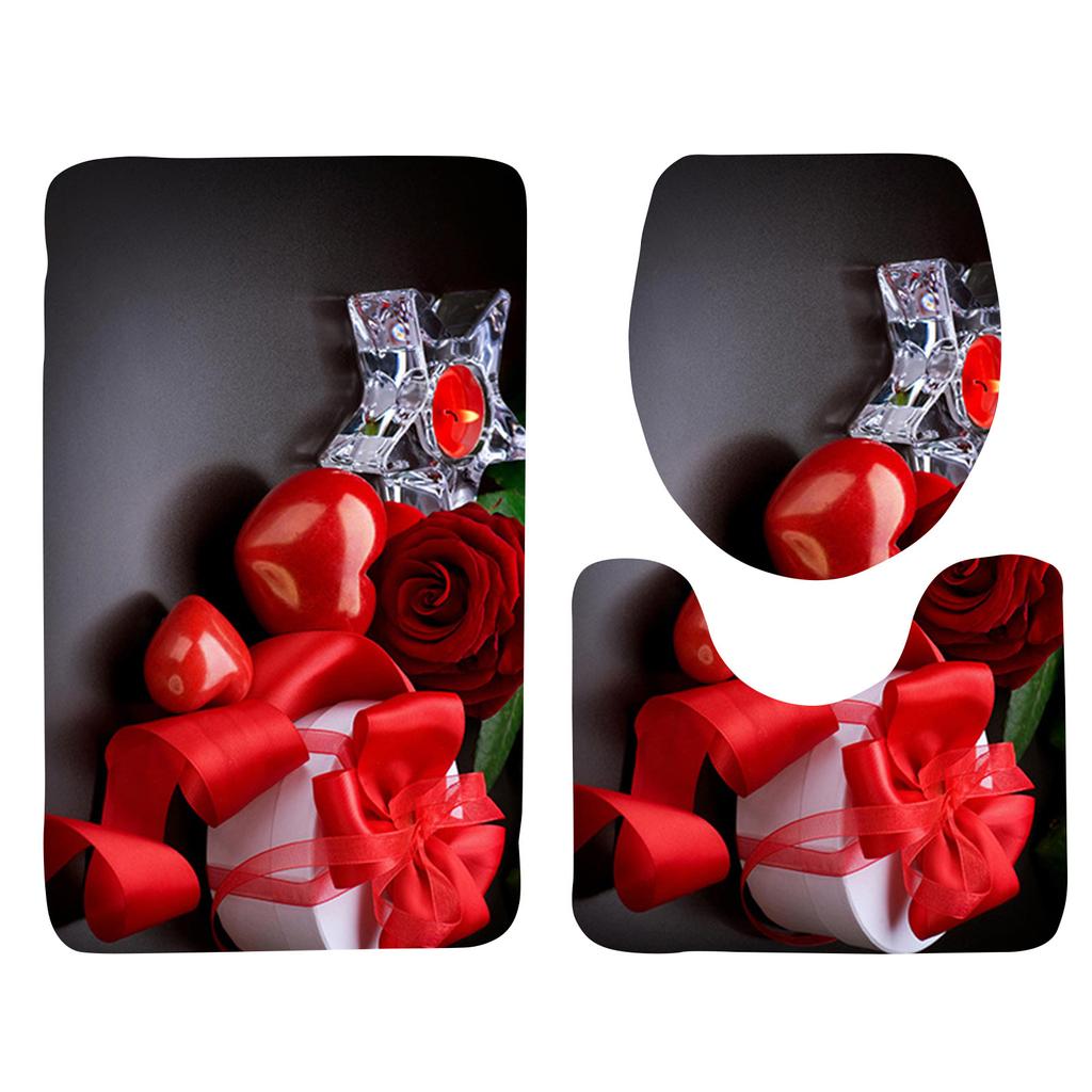 Rose Petal Series Printed Toilet Floor Mat Three-piece Bathroom Slip Carpet Set
