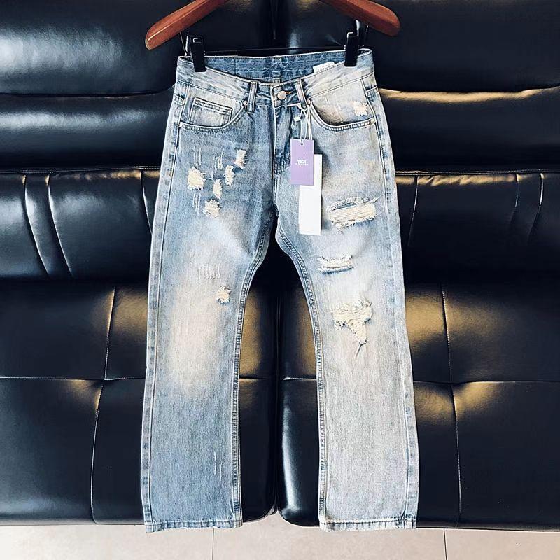 American Retro Washed Ripped Jeans Men's Trendy Brand Street Straight Wide-leg Pants Versatile Ruffian Handsome Casual Long Pants