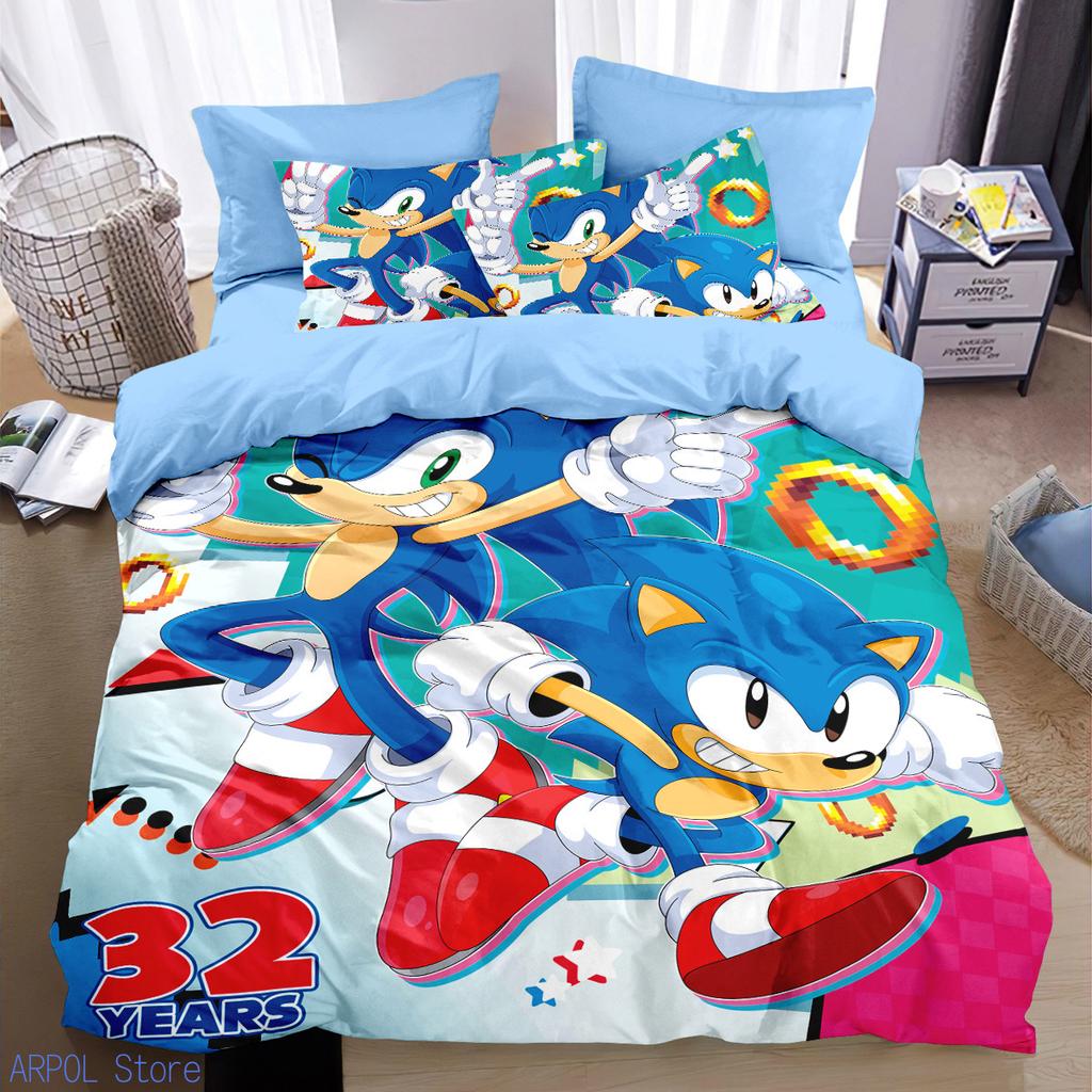 Cartoon Kids Sonics Duvet Cover Cool Anime Bedding Set Comforter Cover With Pillowcase Queen King Bedroom Children Teens