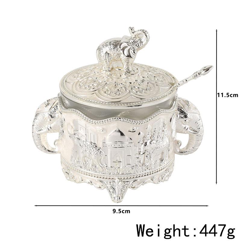 Classic Elephant Shaped Sugar Bowl with Lid And Spoon Metal Glass Sugar Container for Sugar Cubes And Powder Sugar серебряный